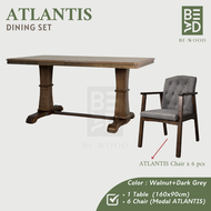 ATLANTIS Dining Table Set 160x90cm Trestle Base Design Solid Wood Meja Makan Cocoa (BE WOOD)