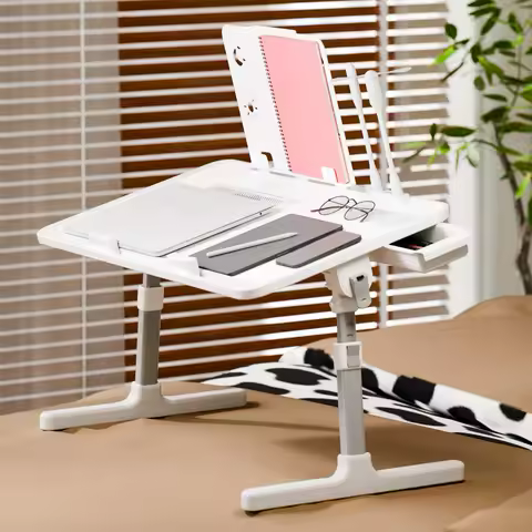 Bed Desk, Laptop Lap Desk, Laptop Bed Tray Table, Adjustable Lap Table with Light Fan, Folding Lapto