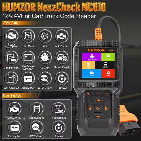 HUMZOR NC610 12V/24V Code Reader Live Data OBDII Engine J1939 For Car Automotive Scanner For Truck O