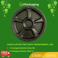 [10 Pcs] FOOD PLATTER BLACK TRAY Compartment Trays with Lids Yu Sang Sushi Round Red Yee Sang PS-84 