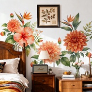 3-Piece Set of Tropical Floral Large Wall Decals (30x90cm*3pcs) - Dahlia, Hibiscus, and Bird of Para