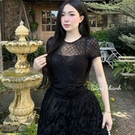 Long 2-strap dress, silk lace dress with two straps, long tiered skirt 315(Z4) mi.n