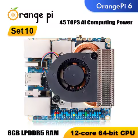 Orange Pi 6 8G+Cooler, DDR5 CIX SoC Mini PC M2 NVME SSD 45TOPS NPU Single Board Computer Run Linux/A