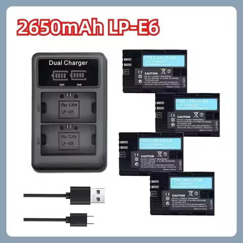 LP-E6 LP-E6NH 2650mAh Battery with LED Dual Charger for Canon EOS 5DSR R Series 5D Mark II 5D Mark I