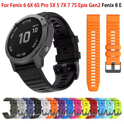 26 22 20MM Silicone strap for Garmin Fenix 6X 6 7 7X Pro 5S 5X Plus Fenix 8 E Watchband Bracelet Epi