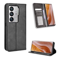 Casing ZTE Axon 40 Ultra 5G Vintage Flip Cover Magnetic Wallet Case PU Leather Cases Card Holder