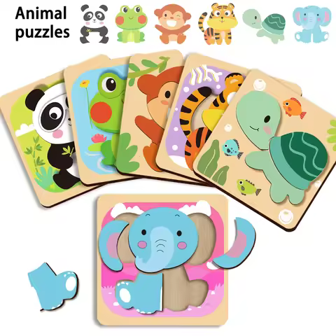Children's Educational Puzzle Toys: Cute Animal Series Wooden Puzzles for Developing Fine Motor Skil