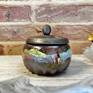 手作 手捏陶 柴燒 釉上彩繪 便攜型小茶倉 咖啡罐 收納罐 陶罐