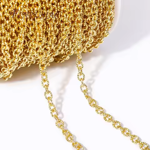 High Quality Spool Chains DIY Jewelry Findings 4.7MMX6MM 18K Gold Plated Metal Textured Cable O Shap