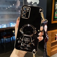 AnDyH Long Lanyard Casing For OPPO A16 A16S Phone Case OPPO A54S 4G Reno 6 6Z 4G 5G Cute Astronaut Desk Holder Case