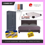 tbbsg furniture [FREE ROSE PILLOW] Bedroom Set 2 Doors Wardrobe+Bedframe+8 Inch Foam Mattress