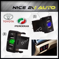 pengecas kereta Toyota / Perodua Alza Myvi Dual Port USB Power Socket Charger Meter Adapter ⚡READYST