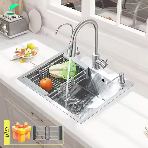 Kitchen Sink Inset 304 Stainless Steel Single Bowl Sink Topmount Multifunctional Inset Gourmet Kitch