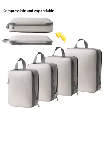 Compressed Packing Cubes Set 4pcs Travel Clothing Organiser Bag Waterproof Compressible Suitcase Clo