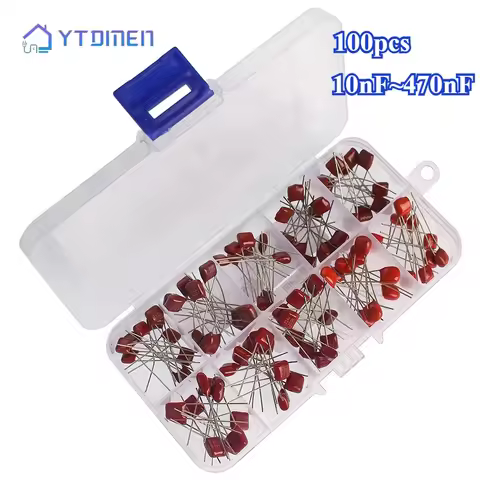 100pcs/box CBB Polypropylene Film Capacitor Assortment Kit 10nF~470nF 10nF 22nF 33nF 39nF 47nF 100nF
