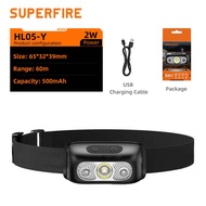SUPERFIRE LED Headlamp Lampu Kepala Terang Rechargeable Waterproof Super Bright Induction Headlight 