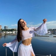 鋼管舞長裙+內褲+透明長袖上衣空中