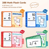 288 Math Flash Cards Set of 4- Multiplication, Division, Addition and Subtraction Flashcards for Kid