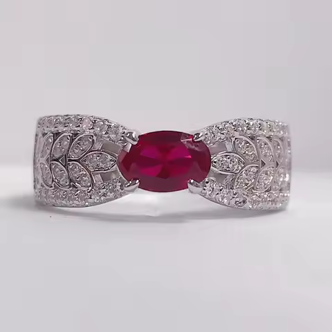 AU750 0.5Ct Oval Cut Blue&Red Diamond Female Ring Solid 18K 750 White Gold Ring Fine Jewelry 210