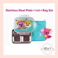 [PINKFONG] Kids Lunch Box Stainless Steel Lunch Plate + Lid + Bag Set
