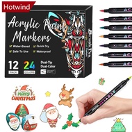 HOTWIND 24 Colors Acrylic Paint Pens Dual Tip Acrylic Paint Markers Art Set with Brush Tip and Fine 
