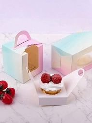 5入組帶手柄的單個杯形蛋糕盒，採用透明窗口和插件（多色漸變），適用於商店使用