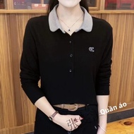 HUAXUNRAN | Áo Thun Dài Tay Cổ Polo Form Rộng cho Phụ Nữ Trung Niên và Người Già