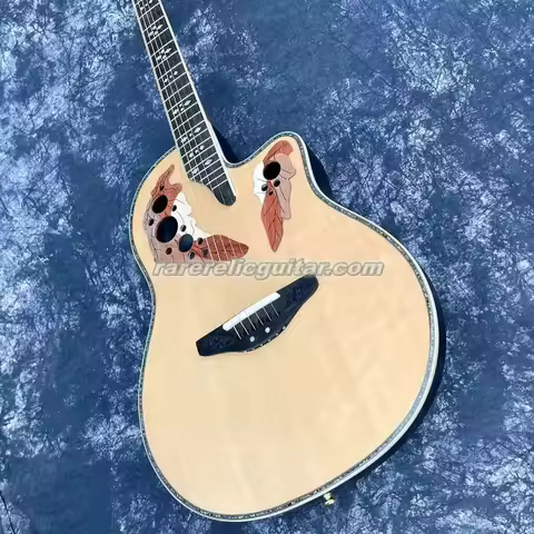 Drop Shipping 6 Strings Natural Black Ovation Acoustic Electric Guitar Ebony Fretboard Abalone Bindi