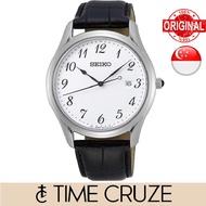 [Time Cruze] Seiko SUR303 Classic Quartz Analog Black Leather Strap White Dial Men Watch SUR303P SUR303P1