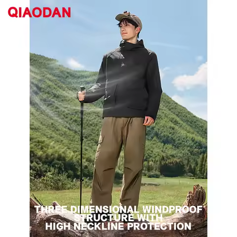 QIAODAN Men Outdoor Jacket Mountain God 2025 Windproof Rainproof Trench Coat Loose Down Inner Outdoo
