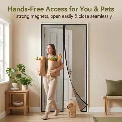 Black Fibreglass Magnetic Door Screen CustomSize Mosquito Net Curtain Fly Insect Automatic Closing I