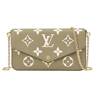 Louis Vuitton LV M82480 Félicie Pochette 撞色壓紋鏈條手拿/斜背包.卡其色