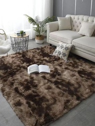 1入組咖啡棕色毛絨柔軟地毯現代滌綸吸水地墊適合家居裝飾