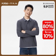 GIORDANO Men Polo Shirts Contrasting Collar Tip Pique Polo Shirts Long Sleeve Simple Fashion Casual