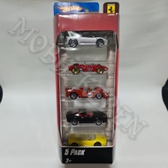 Diecast Hot Wheels 2007 Ferrari 5 Pack Ferrari 156 Red Ferrari P4 red Ferrari F430 Spider Silver 550