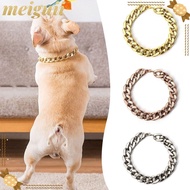 MEIGUII Chain Dog Collar, Chain Collar Adjustable Pet Necklace, Portable Cat Dog Gold Necklace Gold 