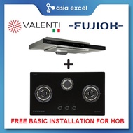 FUJIOH FR-MS1990R 90CM SLIMLINE HOOD + VALENTI VC830G 3 BURNER GLASS GAS HOB