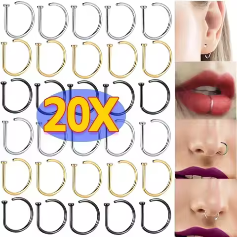 2/4/10/20pcs Fashion Surgical Steel Punk Open D Rings Nose Hoop Ring Nostril Studs Septum Ring Earri