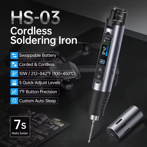 FNIRSI HS-03 Wireless Soldering Iron 10W Rechargeable Portable Soldering Iron 100-450℃ Adjustable Pr