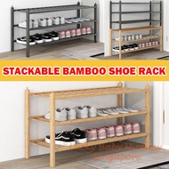 Stackable Bamboo Shoe Rack Waterproof Strong Durable Bamboo Shoe Rack Moisture-proof Shoe Rack