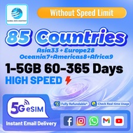 【2025 eSIM🔥】Asia33 + Europe28+ Oceania7+America8+Africa9｜1-5GB 60-365 Days｜High Speed｜Data Top-Up