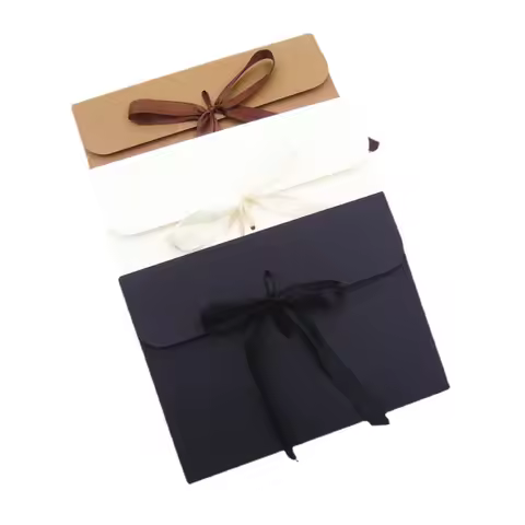 Kraft Paper Envelope Boxes for Scarf Underwear Facial Mask Packaging White Black Gift Box with Ribbo
