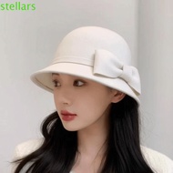 STELLARSYNC Bow Topper Hat, Solid Color French Style Women Fisherman Hat, Elegant Keep Warm Hepburn 