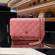 【現貨｜快速出貨】Chanel Coco WOC 鏈帶錢包｜櫻花粉羊皮 金色 95新｜香奈兒經典斜背包