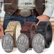GESH Carved Buckle Embossed Belt, Retro Vintage Western Cowboy Belt, Luxury PU Leather Y2K Punk Rock