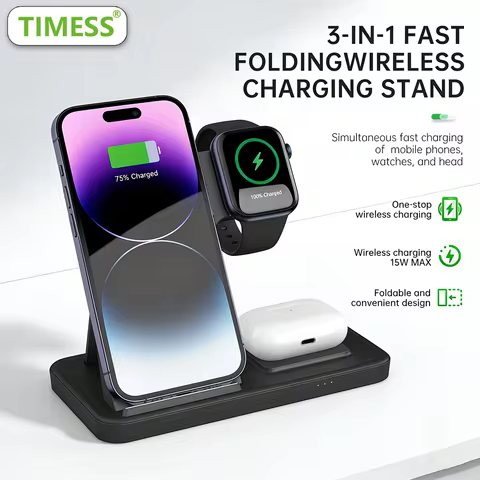 TIMESS 3 IN 1 Foldable Wireless Charging Stand Charger For iPhone17 16 15 14 PRO MAX For Apple Watch