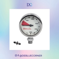 HOLLIS 2" Brass and Glass Presure Gauge (Scuba Diving) 100% Authentic