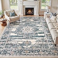 7x9 Washable Area Rug - Non Slip Vintage Indoor Large Rug for Living Room Bedroom, Machine Washable 