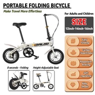 Portable Folding Bike 12/14/16 Inch Mini Bicycle Ultralight Carbon Steel Frame for Adults Teens, Sin