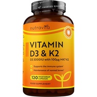 Nutravita Vitamin D3 3000iu & K2 100ug (MK7) – 120 Vitamin D3 K2 Vegetarian Capsules – ports Normal 